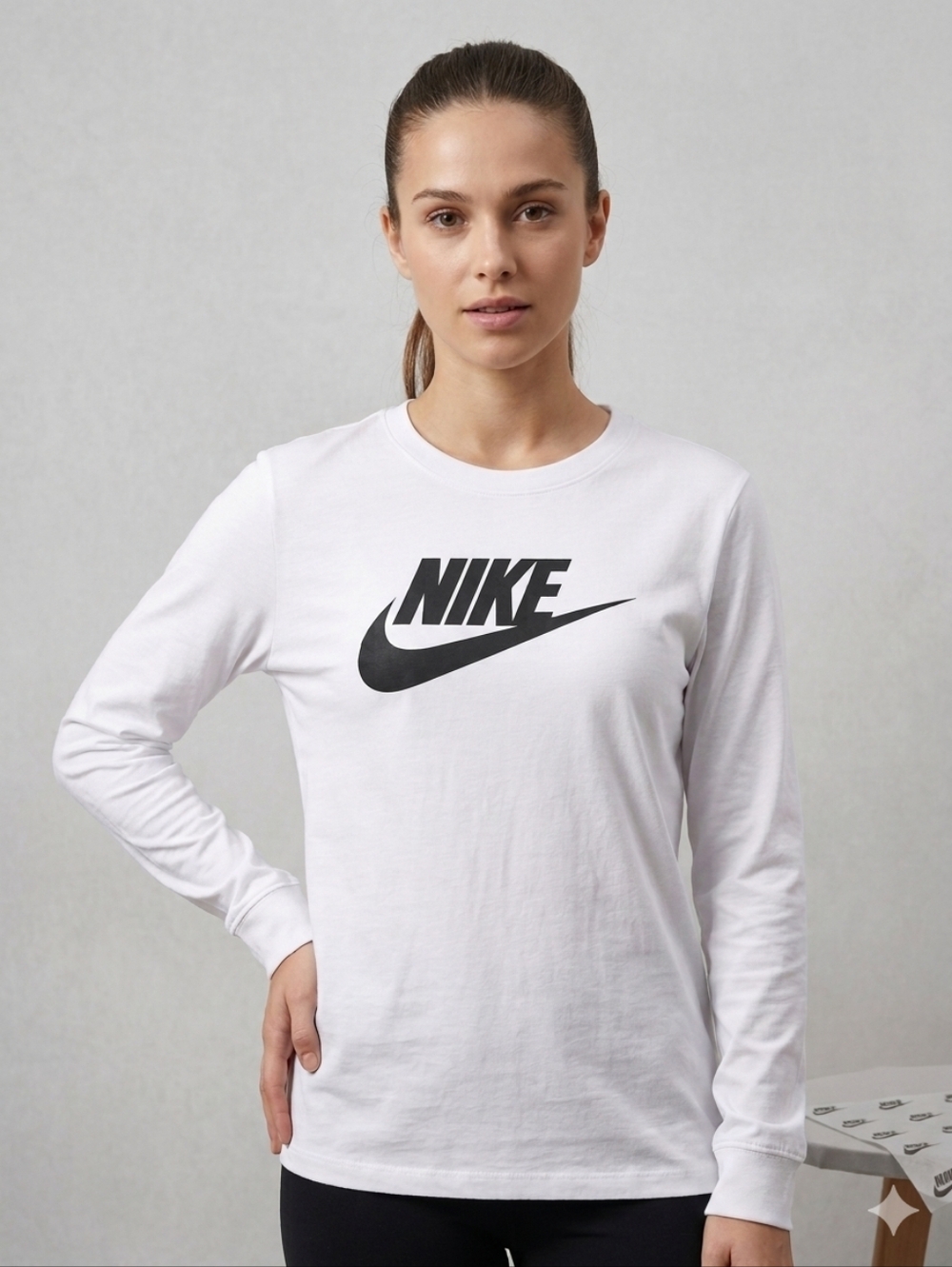 Nike Women's White Long-Sleeve Logo Tee